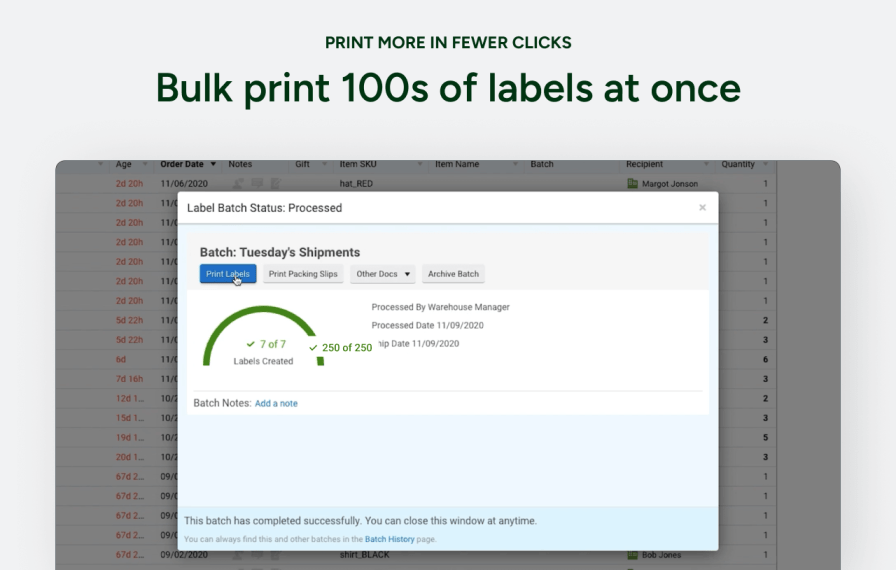 Shipping automation and bulk label printing.