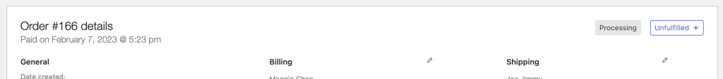Fulfillment status and action button added to the order edit screen.